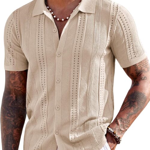 Short Sleeve Knit Button Down Polo Shirt